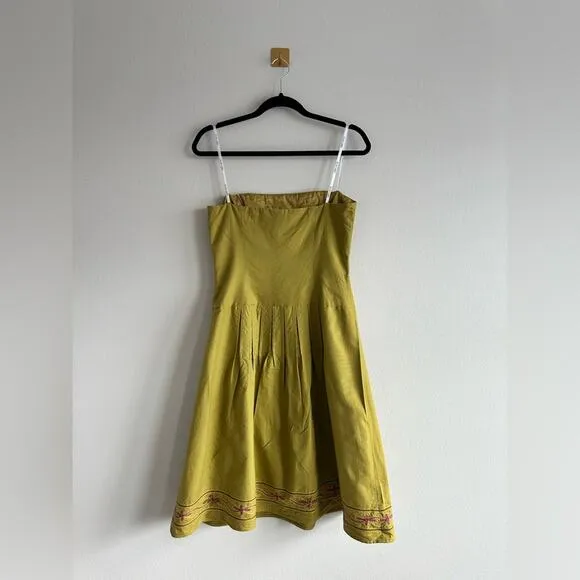Laundry by Shelli Segal Strapless Olive Green Pleated Fairy Dress | Size 8