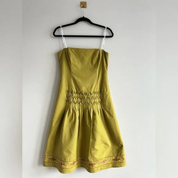 Laundry by Shelli Segal Strapless Olive Green Pleated Fairy Dress | Size 8