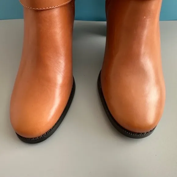 Lauren Ralph Lauren Ankle Boots 8B Camel Brown Genuine Leather Straps Buckle Zip