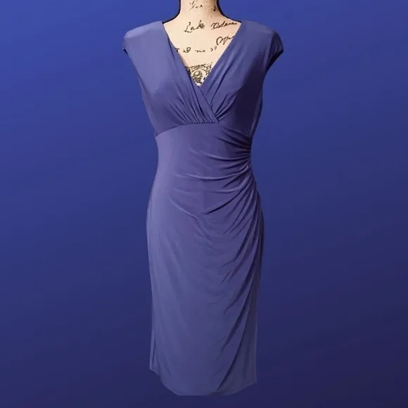 LAUREN RALPH LAUREN Empire Ruched CAP SLEEVE Dress, PURPLE, Size 8, NWOT