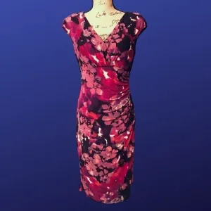 LAUREN RALPH LAUREN Empire Ruched Dress, PURPLE/PINK FLORAL, Size 8, NWOT