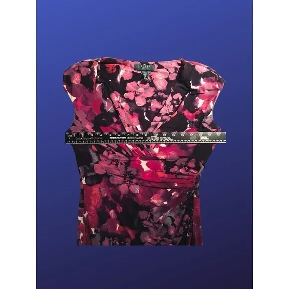 LAUREN RALPH LAUREN Empire Ruched Dress, PURPLE/PINK FLORAL, Size 8, NWOT
