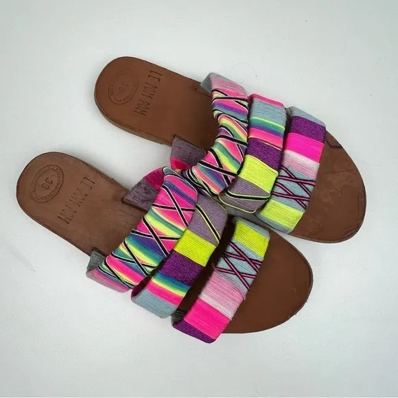 Le Pom Pom Hand Wrapped Bridget 3 Strand Sandals Sz EU36 US 5
