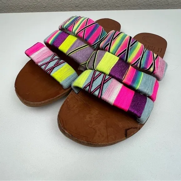 Le Pom Pom Hand Wrapped Bridget 3 Strand Sandals Sz EU36 US 5