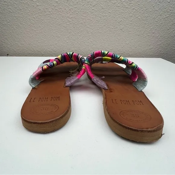 Le Pom Pom Hand Wrapped Bridget 3 Strand Sandals Sz EU36 US 5