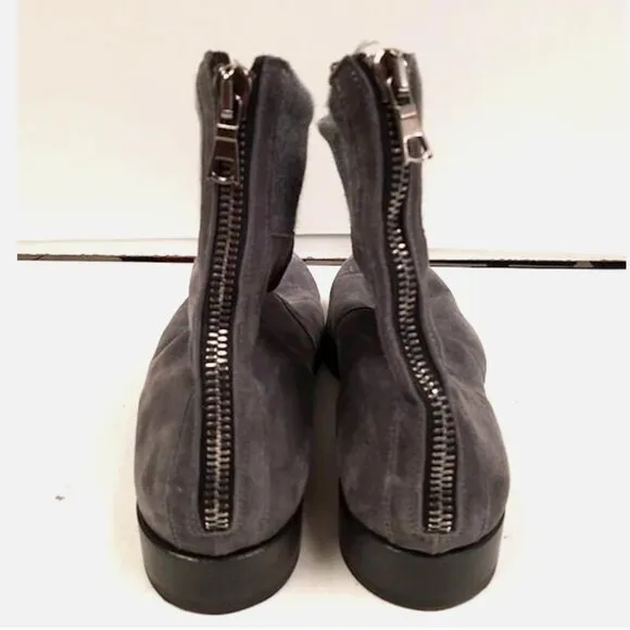 Les Hommes $860 Made in Italy Gray Suede Leather Ankle Boots Zip Up EU 45 US 12