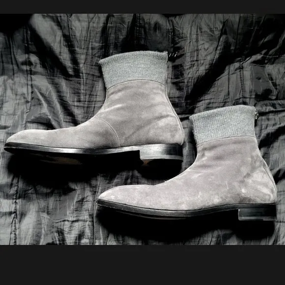 Les Hommes $860 Made in Italy Gray Suede Leather Ankle Boots Zip Up EU 45 US 12