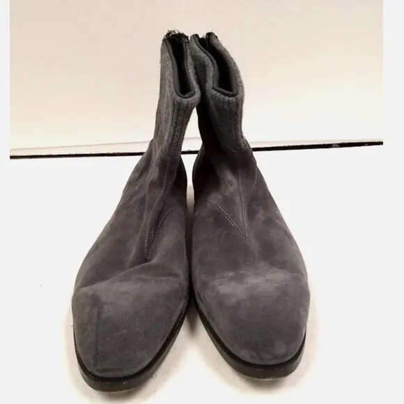 Les Hommes $860 Made in Italy Gray Suede Leather Ankle Boots Zip Up EU 45 US 12
