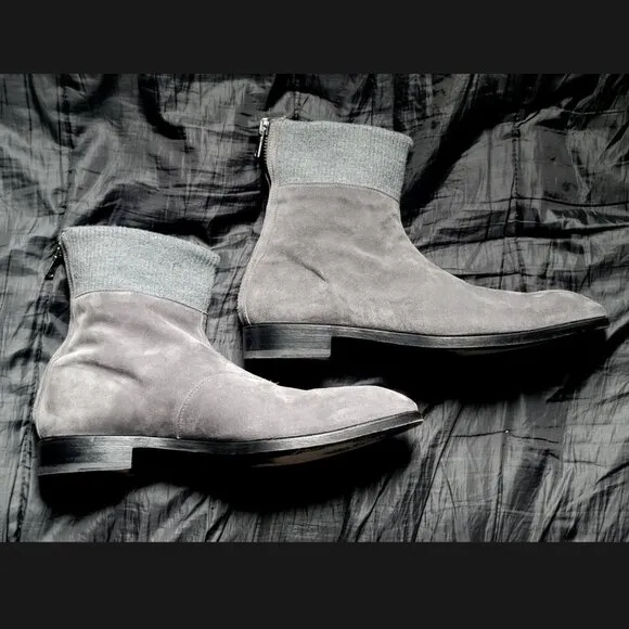 Les Hommes $860 Made in Italy Gray Suede Leather Ankle Boots Zip Up EU 45 US 12