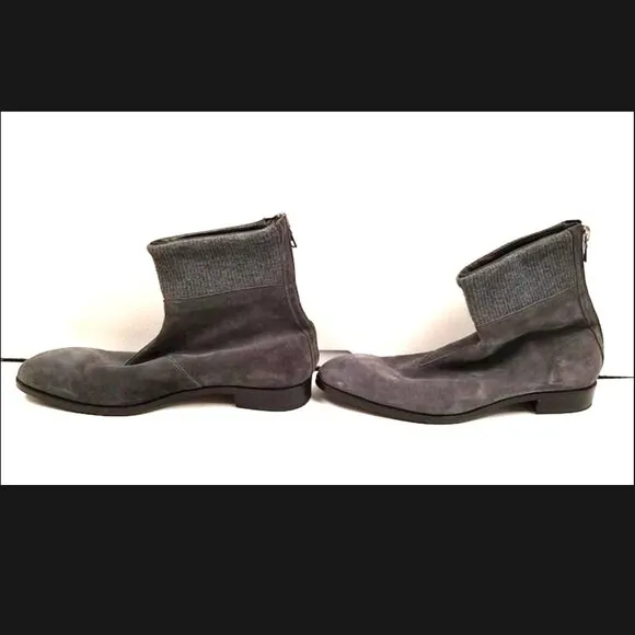 Les Hommes $860 Made in Italy Gray Suede Leather Ankle Boots Zip Up EU 45 US 12