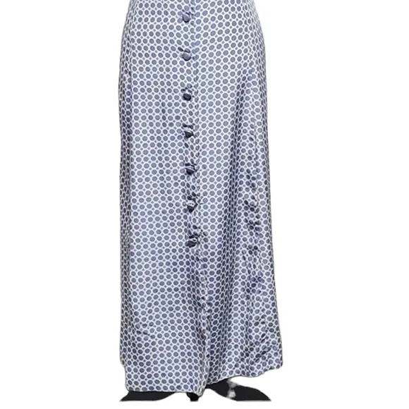 Leslie Fay 1980s Vtg maxi dress blue polka dot w/ short sleeves Summer Flowy