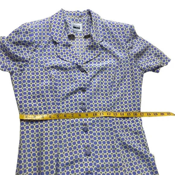 Leslie Fay 1980s Vtg maxi dress blue polka dot w/ short sleeves Summer Flowy