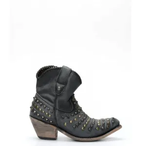 Liberty Black Low Boot with Zipper &amp; Black Studs Moto Biker Cowgirl Grunge