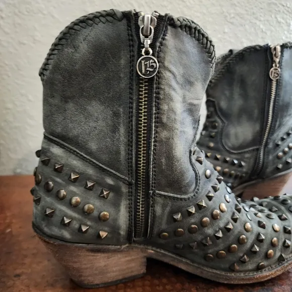 Liberty Black Low Boot with Zipper &amp; Black Studs Moto Biker Cowgirl Grunge