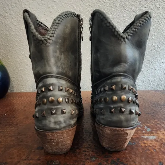Liberty Black Low Boot with Zipper &amp; Black Studs Moto Biker Cowgirl Grunge