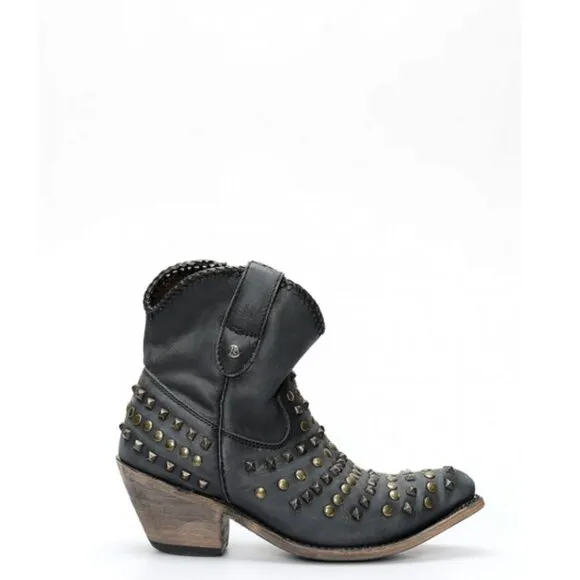 Liberty Black Low Boot with Zipper &amp; Black Studs Moto Biker Cowgirl Grunge