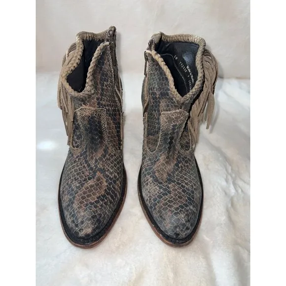 Liberty Black Python Verde Fringe Bootie - Size 9 - Western Boho Ankle‎ Boots
