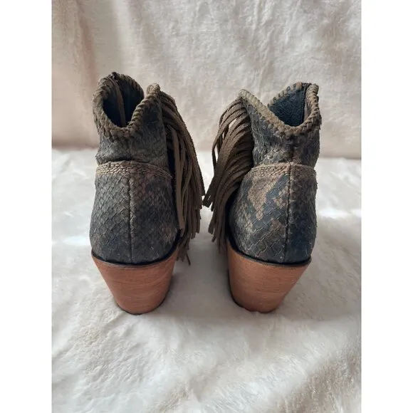 Liberty Black Python Verde Fringe Bootie - Size 9 - Western Boho Ankle‎ Boots