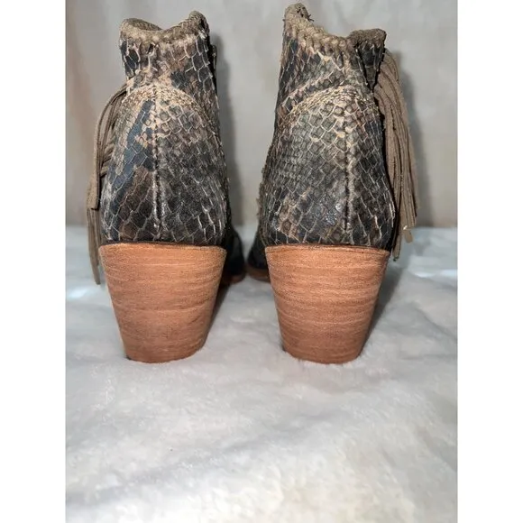 Liberty Black Python Verde Fringe Bootie - Size 9 - Western Boho Ankle‎ Boots