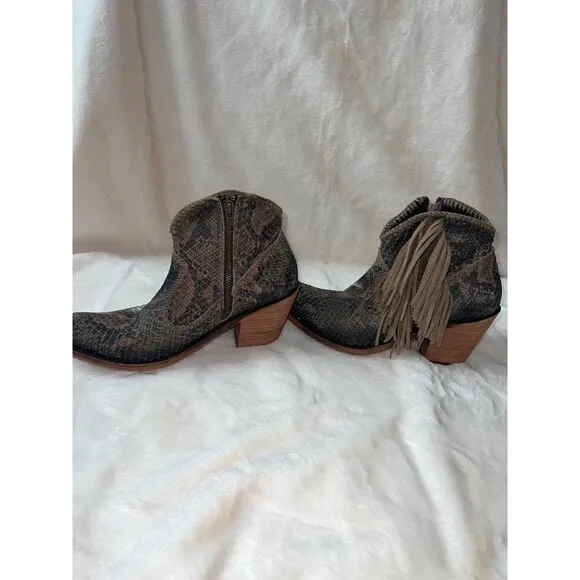 Liberty Black Python Verde Fringe Bootie - Size 9 - Western Boho Ankle‎ Boots