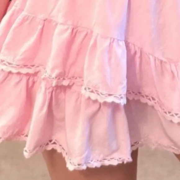 Light Pink Cream Cowgirl Style Lace Trim Ruffled Skirt