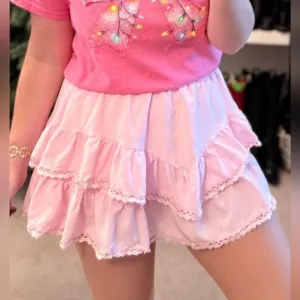 Light Pink Cream Cowgirl Style Lace Trim Ruffled Skirt
