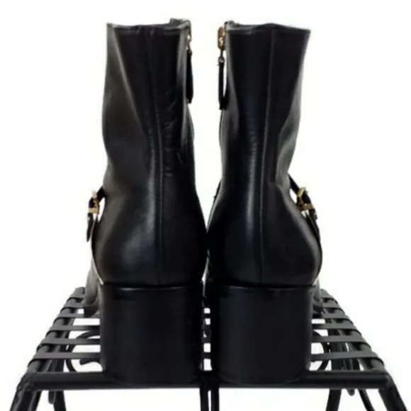 L.K. Bennett Hollie 48465 Black Leather Heeled Ankle Boots Womens Size 36/US 5