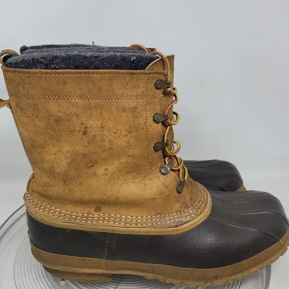 LL Bean Boots VTG Leather Mens 12M Duck Hunting Lace W Liners, Made in Maine USA