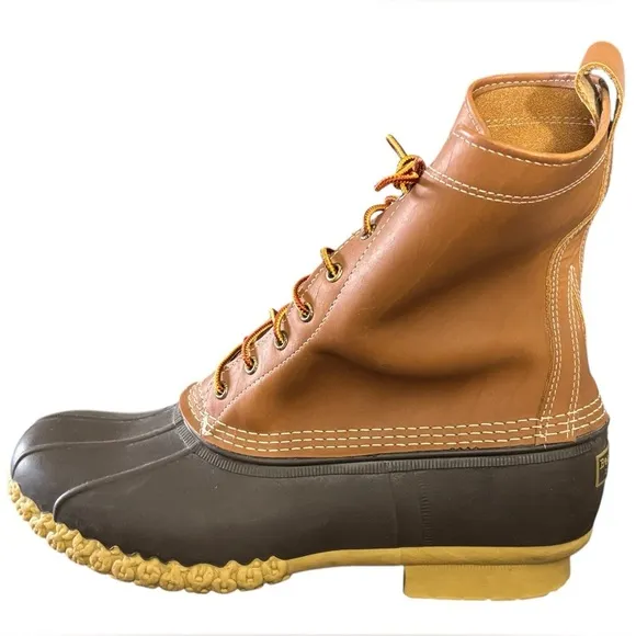 LL Bean Brown Leather Duck Boots Made in Maine Size 13W US/49 EU Waterproof