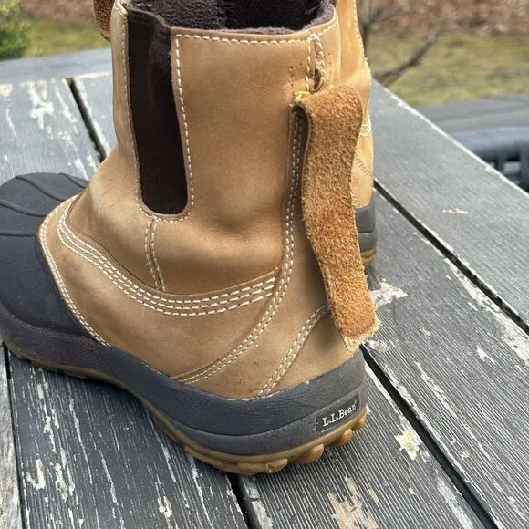 LL Bean Brown Leather Pull on Storm Chasers Duck Boots Mens Size 10 Medium