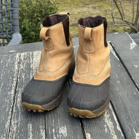 LL Bean Brown Leather Pull on Storm Chasers Duck Boots Mens Size 10 Medium
