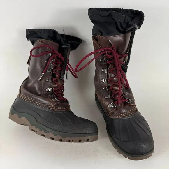 L.L Bean Snow Boots Women's 7 Black Brown Lace-Up Mid-Calf Round Toe Waterproof