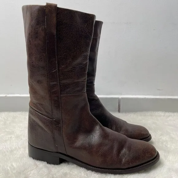 Loblan Men's Brown Leather Western Almond Toe Boots Shoes Size 10.5 EE