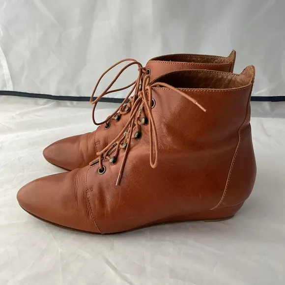 Loeffler Randall Brown Ankle Boots with Lace-Up Design