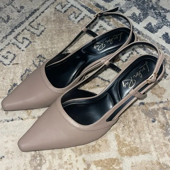 London Rag Axton Kitten Heel Taupe Slingback Sandals Women’s 9 New