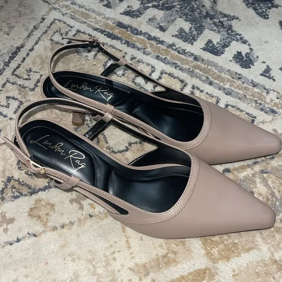 London Rag Axton Kitten Heel Taupe Slingback Sandals Women’s 9 New