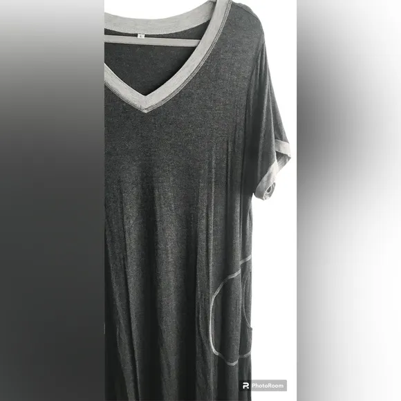LONG V-NECK SHORT SLEEVE LOUNGEWEAR DRESS