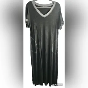 LONG V-NECK SHORT SLEEVE LOUNGEWEAR DRESS