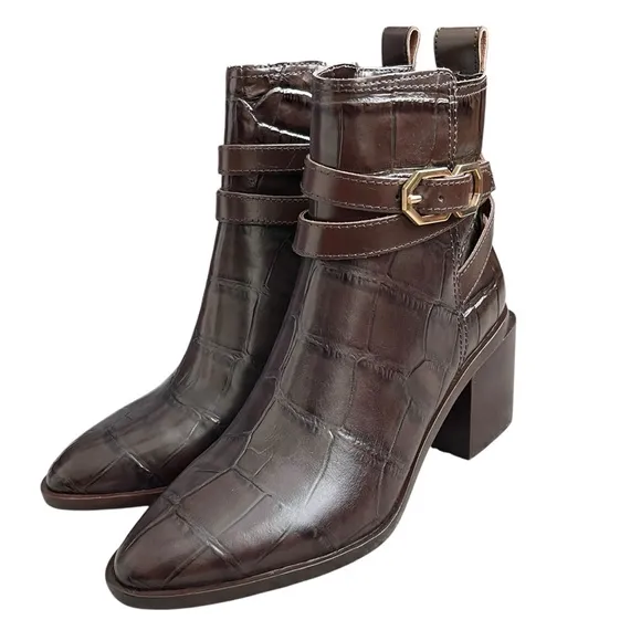 Louise et Cie Uzma Bootie Brown Leather Women’s Size 8 Block Heel