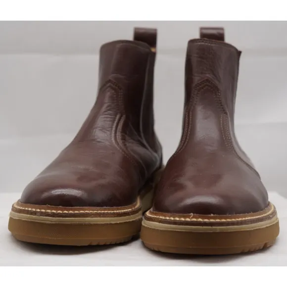 LUCCHESE BOOTMAKER BROWN GOAT LEATHER CHELSEA BOOTS ROUND TOE MEN'S SZ 9.5M