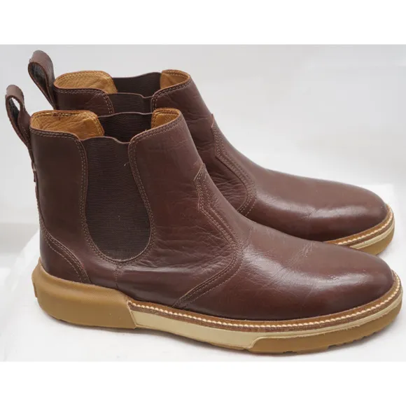LUCCHESE BOOTMAKER BROWN GOAT LEATHER CHELSEA BOOTS ROUND TOE MEN'S SZ 9.5M