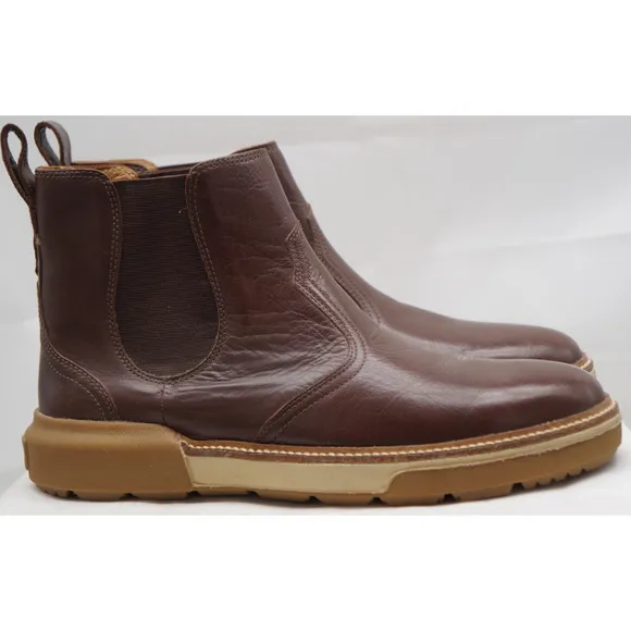 LUCCHESE BOOTMAKER BROWN GOAT LEATHER CHELSEA BOOTS ROUND TOE MEN'S SZ 9.5M