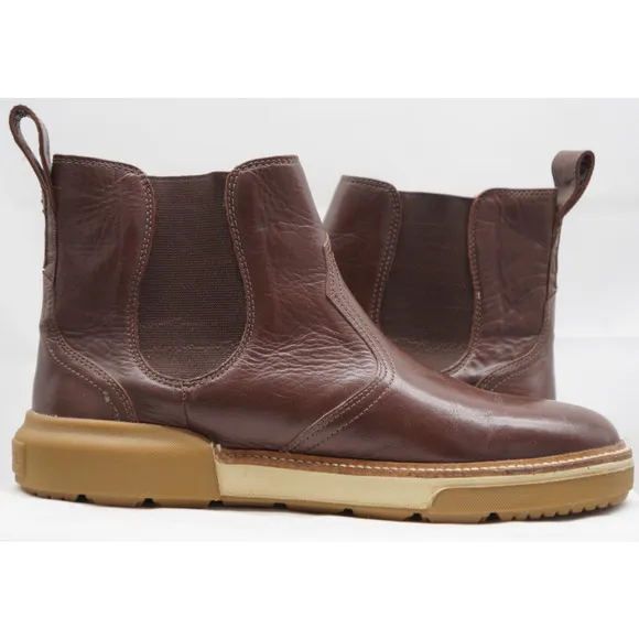 LUCCHESE BOOTMAKER BROWN GOAT LEATHER CHELSEA BOOTS ROUND TOE MEN'S SZ 9.5M