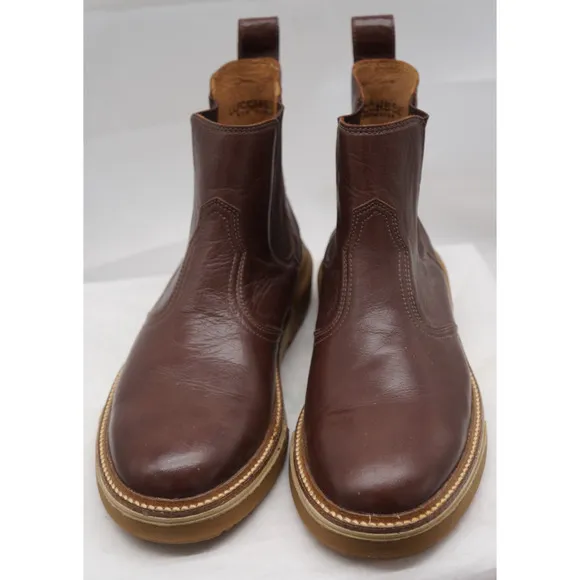 LUCCHESE BOOTMAKER BROWN GOAT LEATHER CHELSEA BOOTS ROUND TOE MEN'S SZ 9.5M