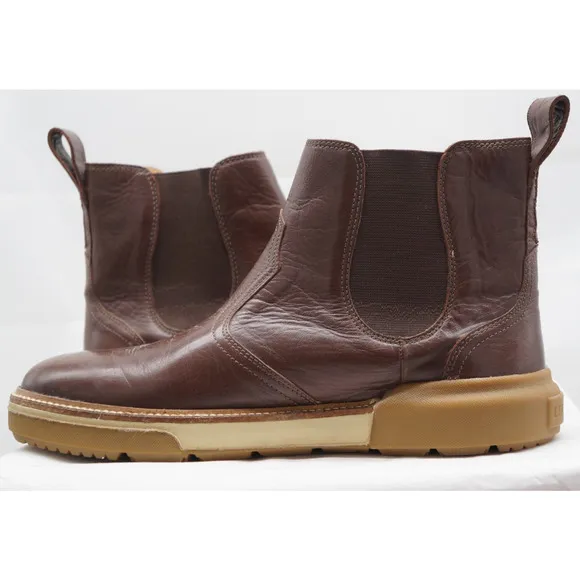 LUCCHESE BOOTMAKER BROWN GOAT LEATHER CHELSEA BOOTS ROUND TOE MEN'S SZ 9.5M