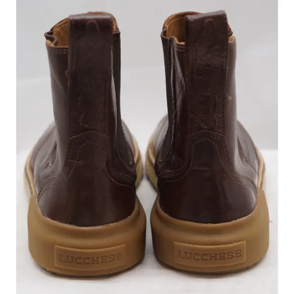 LUCCHESE BOOTMAKER BROWN GOAT LEATHER CHELSEA BOOTS ROUND TOE MEN'S SZ 9.5M