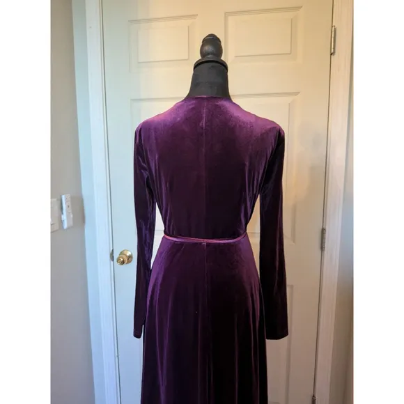 Lulu's Aubergine Velvet Textured Long Sleeve Maxi Wrap Dress (Small/Medium)