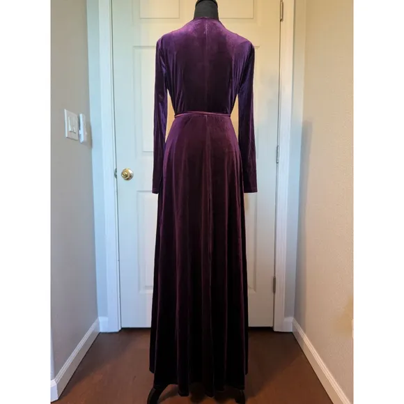 Lulu's Aubergine Velvet Textured Long Sleeve Maxi Wrap Dress (Small/Medium)