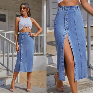 Luna Buttoned Denim Skirt - Cerulean