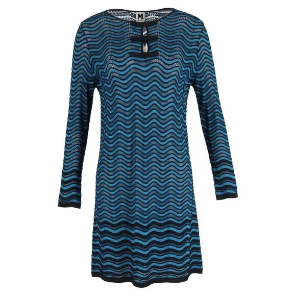 M Missoni Wave Knitted Bow Detail Mini Dress in Multicolor Viscose
